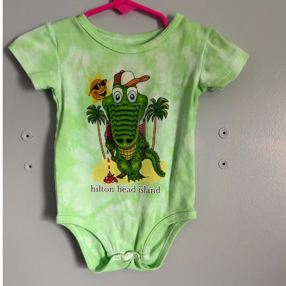 Art On Ts Hilton Head Island Alligator Tie Dye Bodysuit Green 12M Flip Snout